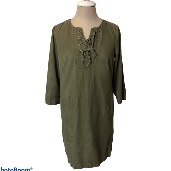 Talbots Ladies Army Green Dress Lace Up 3/4 Long Sleeve Petite Women's Size 6 - Picture 5 of 7
